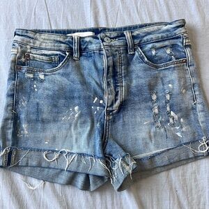 Anthropologie Pilcro Women Paint Splatter Denim Short Ripped Button Fly Size 28